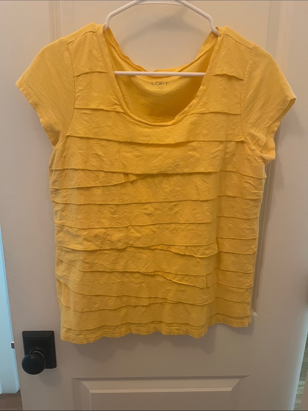 LOFT Bright Yellow Layered Ruffle Short Sleeve Top
